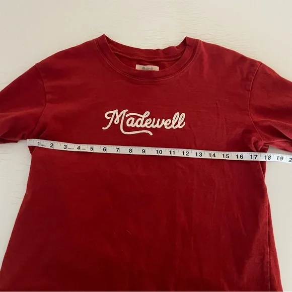 Madewell Rust Orange T-Shirt Embroidered Logo Tee Small Oversized Crop Boxy Y2K - Picture 3 of 6